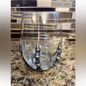 Halloween Skeleton Hand Wine Glass Stemless with Metal Fingers Gothic Barwear